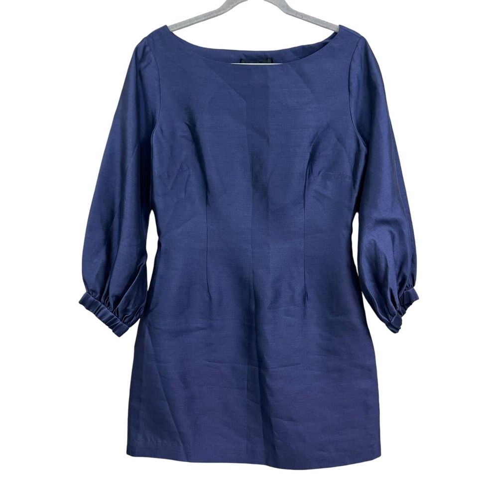 Cynthia Rowley Womens Silk Wool Sheath Dress Ballon Sleeves Blue Sz 10*